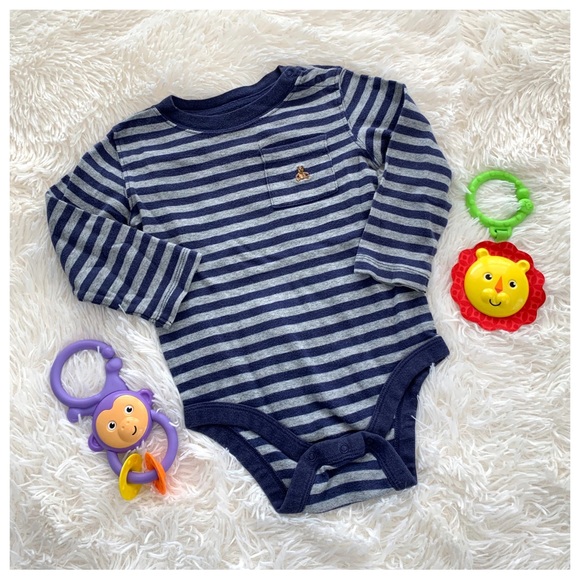 GAP One Pieces Baby Gap Teddy Bear Striped Snap Button Bodysuit